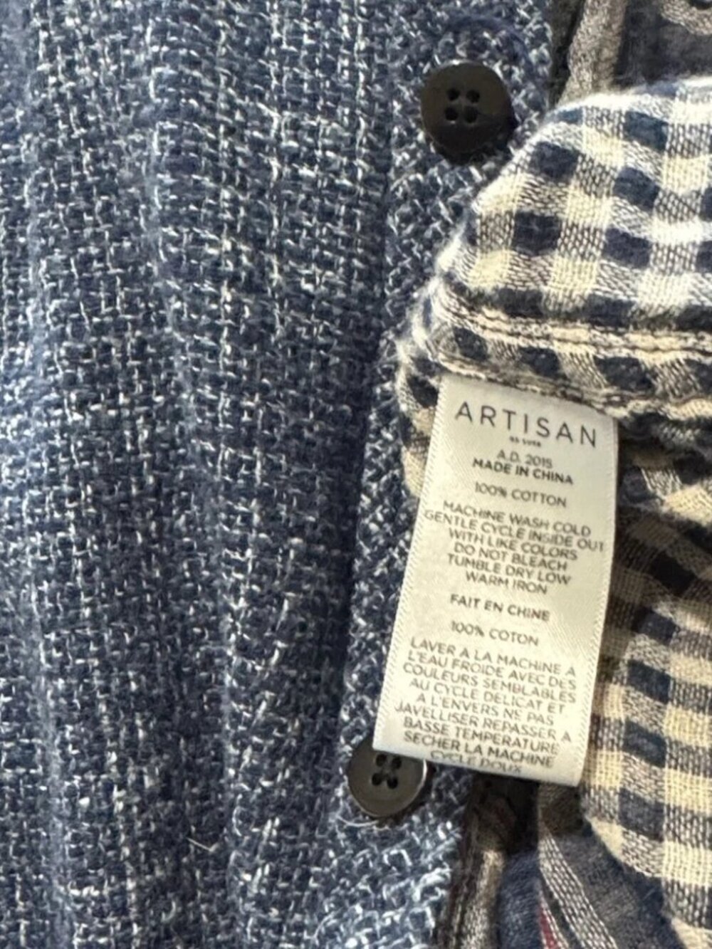 ANTHROPOLOGIE Artisan De Luxe Women L Button Shirt Flannel Plaid Mix Split Multi - Picture 5 of 7
